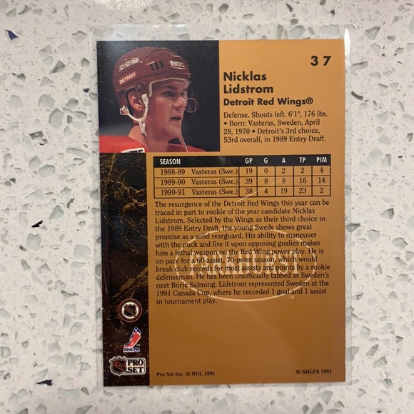 1991 Nicklas Lindstrom Rookie Card w/ Misprint - Picture 2 of 2